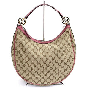 Gucci Hobo Handbag Canvas GG Brown Pink